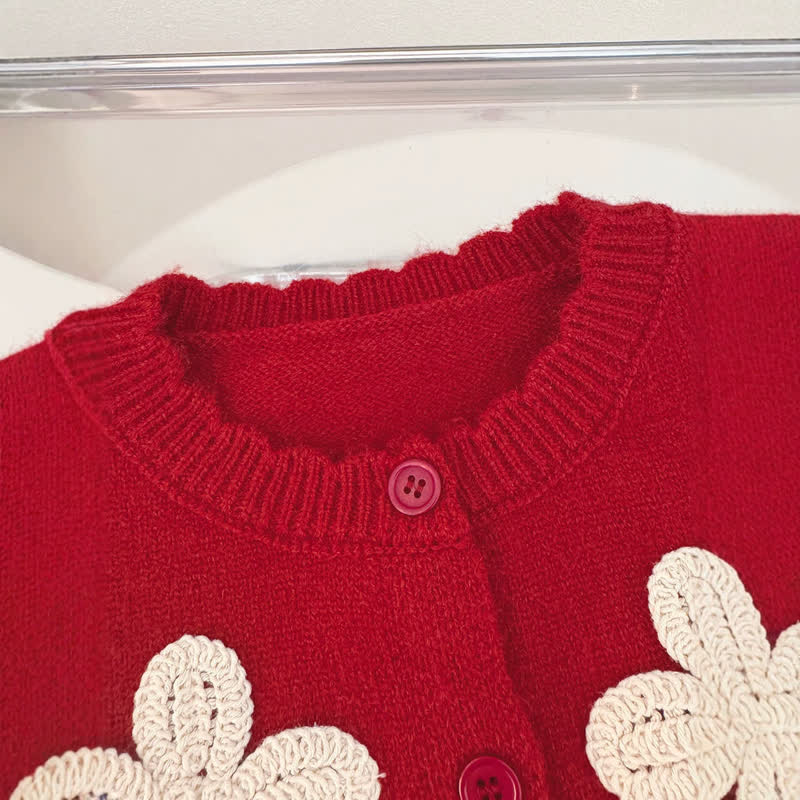 Baby Toddler Floral Lace Collar Knit Cardigan 3-piece Set - image 3