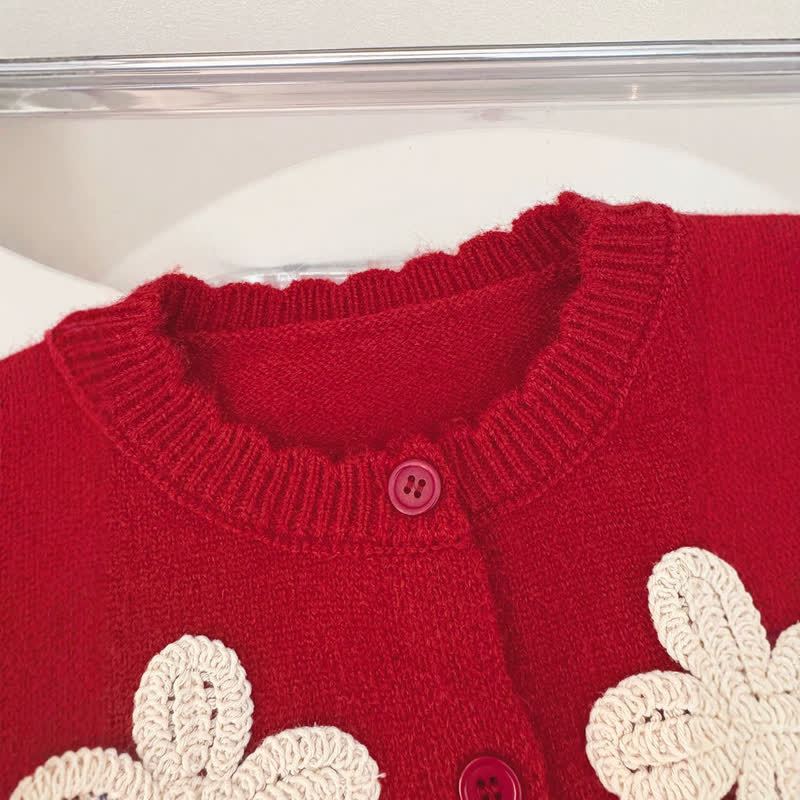 Baby Toddler Floral Lace Collar Knit Cardigan 3-piece Set - image 3