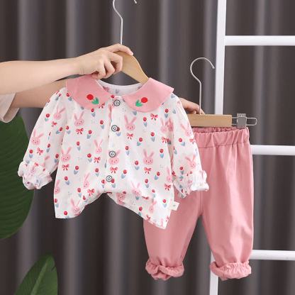 Baby Toddler Girl Bunny Print Peter Pan Top and Pants 2-piece Set - Pink - 4-5T - image 1