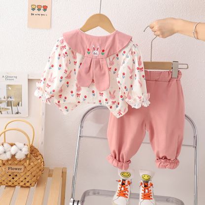 Baby Toddler Girl Bunny Print Peter Pan Top and Pants 2-piece Set - image 3