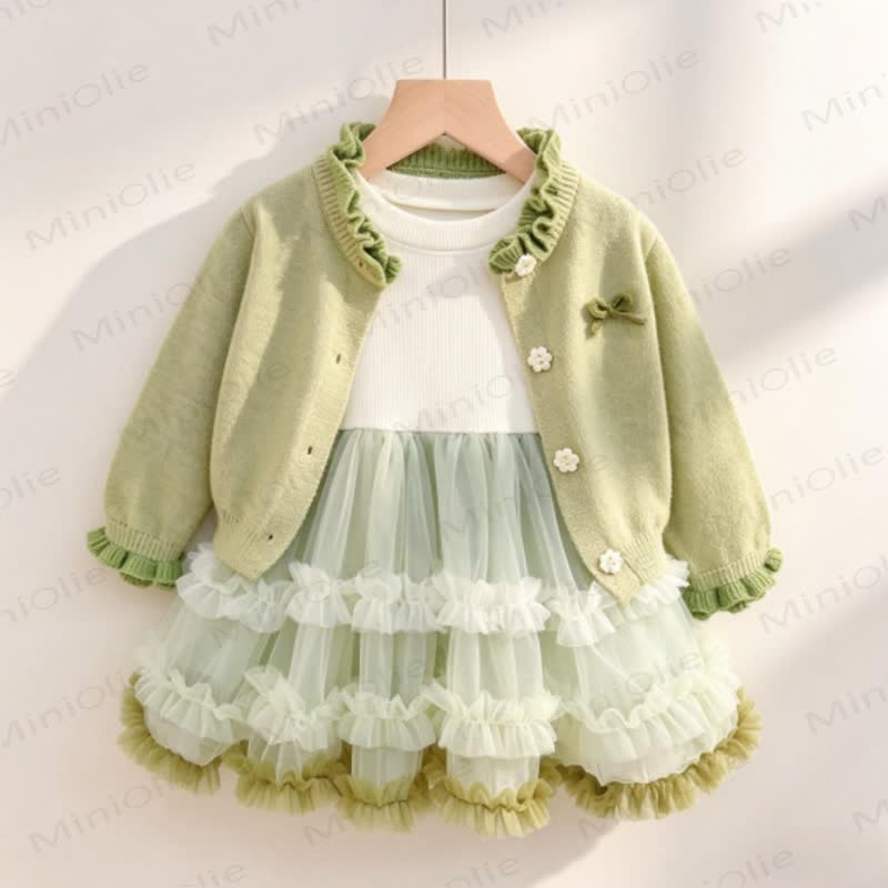 Baby Toddler Ruffle Cardigan Tulle Dress Set - Green - 4-5T - image 2