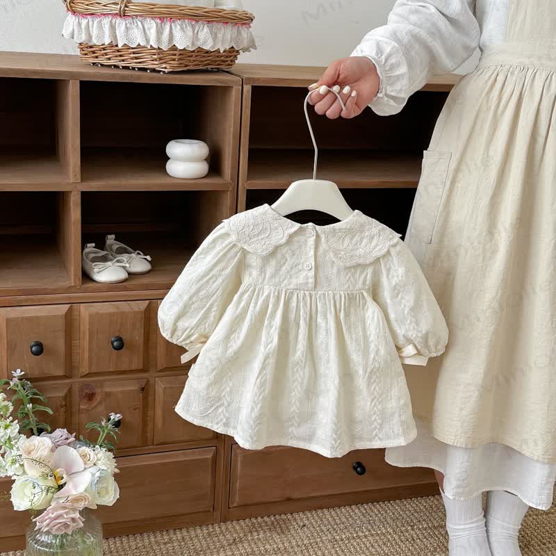 Baby Girl Embroidered Floral Peter Pan Collar Long Sleeve Dress - image 2
