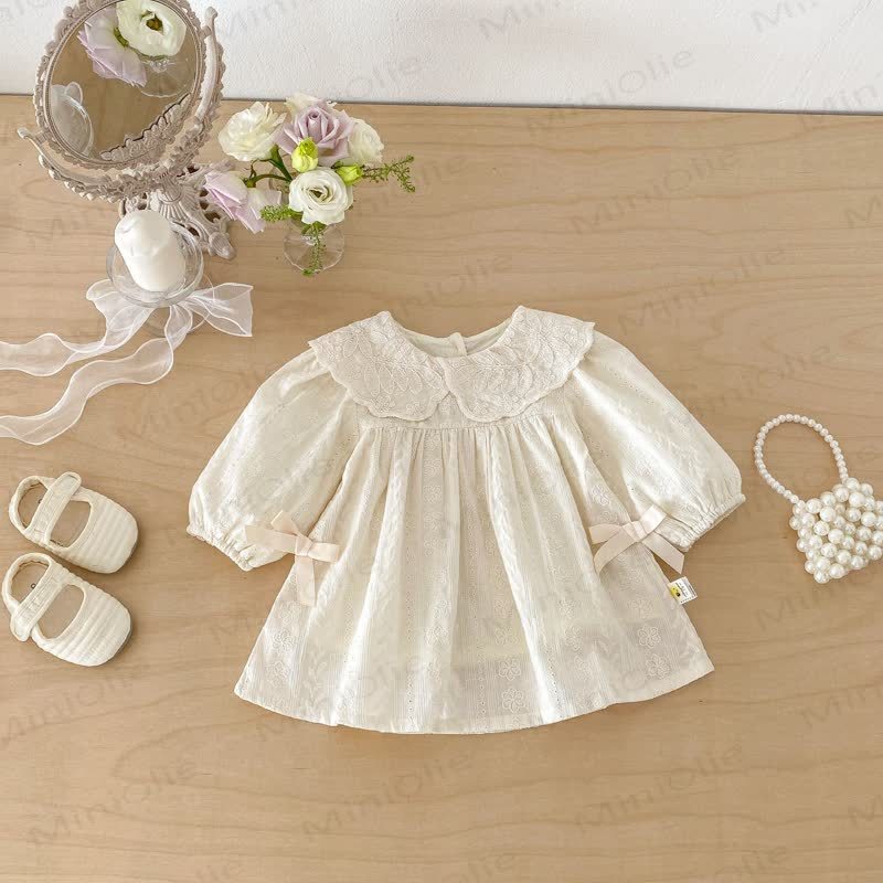 Baby Girl Embroidered Floral Peter Pan Collar Long Sleeve Dress - image 3