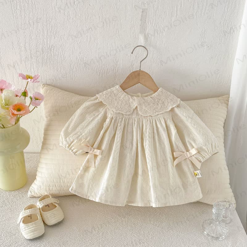 Baby Girl Embroidered Floral Peter Pan Collar Long Sleeve Dress - image 4