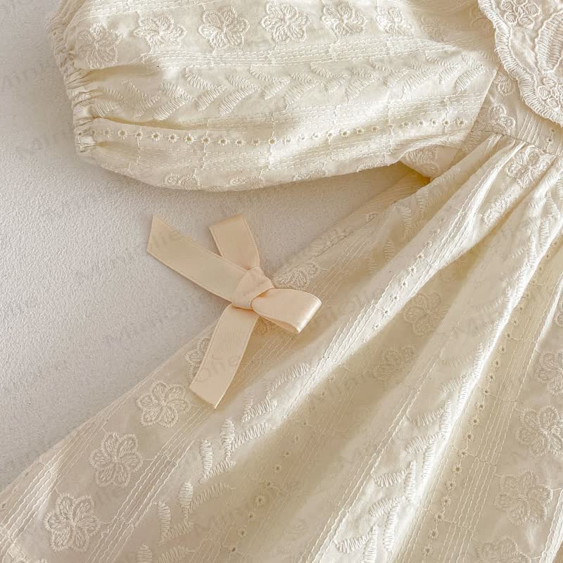 Baby Girl Embroidered Floral Peter Pan Collar Long Sleeve Dress - image 9