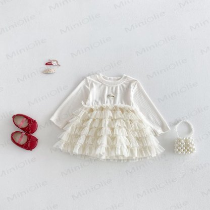Baby Girl Bow Cardigan and Tiered Tulle Dress - Beige - 2-3T - image 6