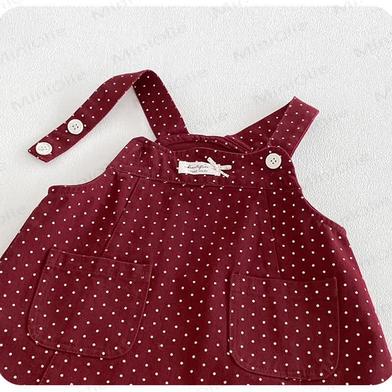 Baby Burgundy Polka Dot Pinafore Dress With Blouse - image 4