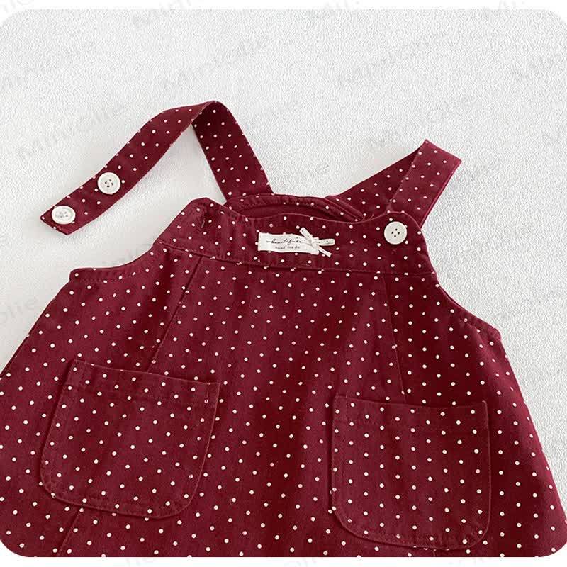 Baby Burgundy Polka Dot Pinafore Dress With Blouse - image 4