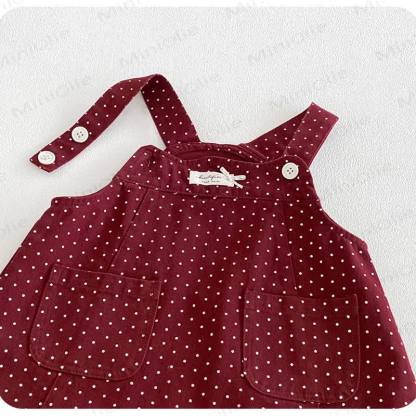Baby Burgundy Polka Dot Pinafore Dress With Blouse - image 4