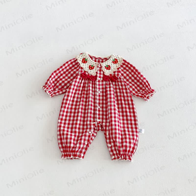 Baby Vintage Red Gingham Romper - image 2