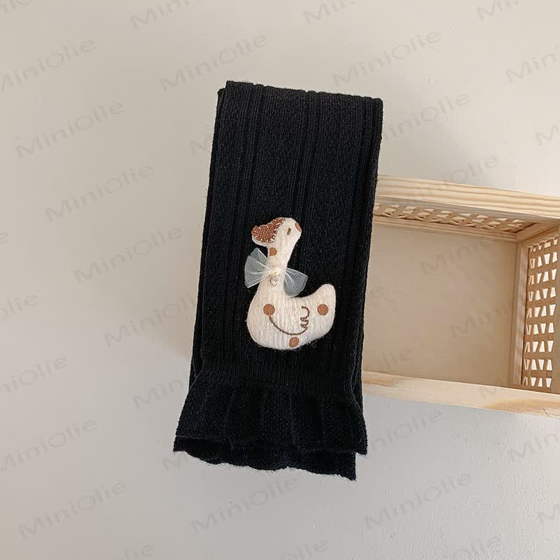 Toddler Ruffle Trim Goose Applique Leggings - Black - 6-7T - image 4
