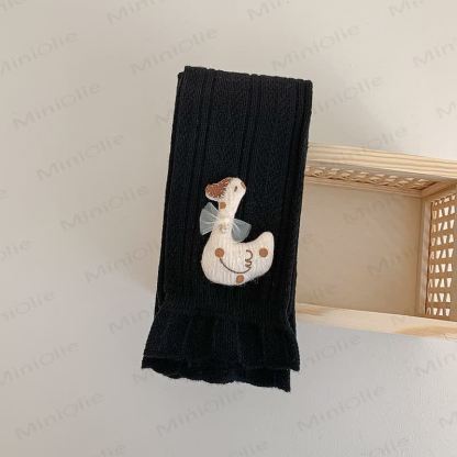 Toddler Ruffle Trim Goose Applique Leggings - Black - 6-7T - image 4