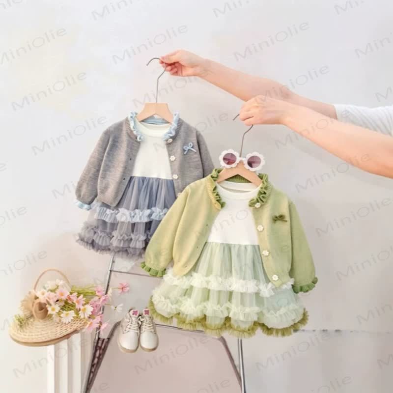 Baby Toddler Ruffle Cardigan Tulle Dress Set - image 1