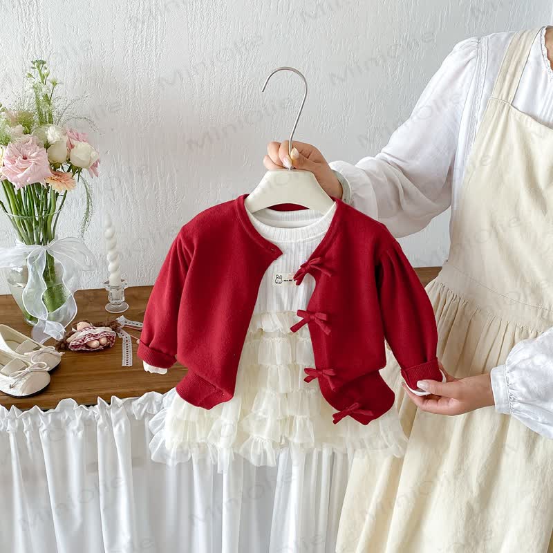 Baby Girl Bow Cardigan and Tiered Tulle Dress - image 3