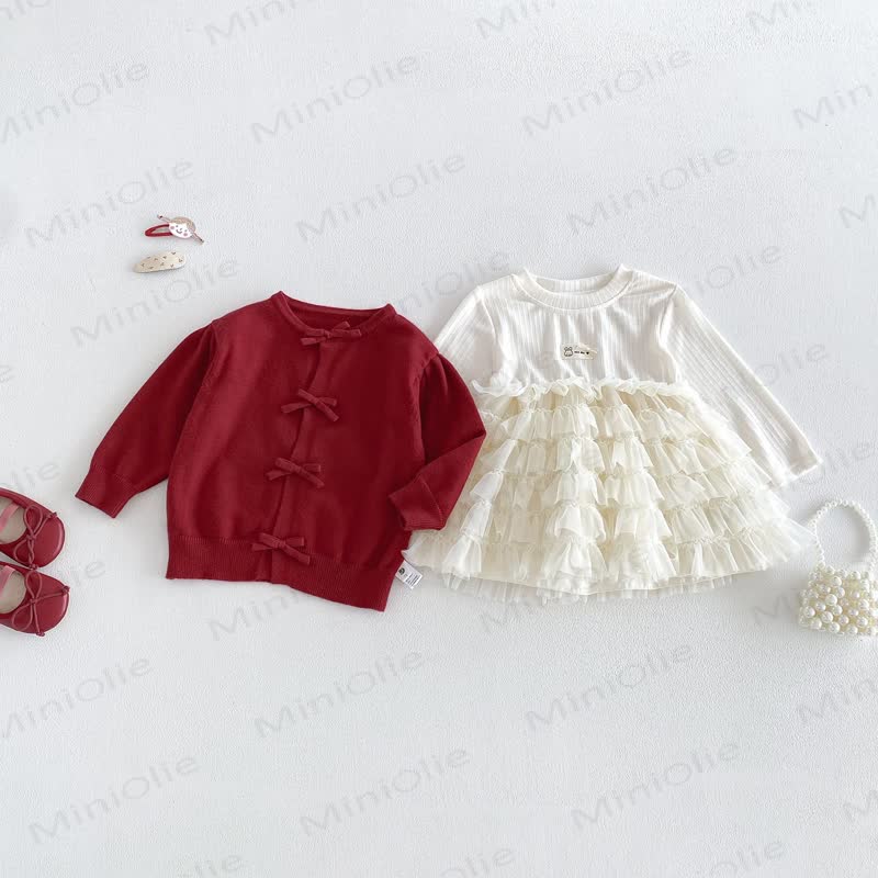 Baby Girl Bow Cardigan and Tiered Tulle Dress - image 1