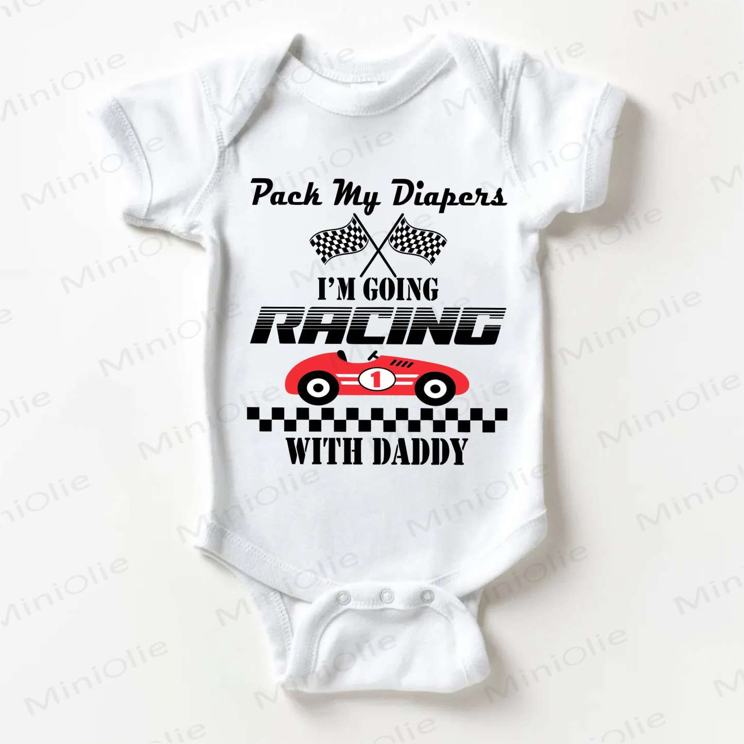 PACK MY DIAPERS I'M GOING RACING WITH DADDY Baby White Bodysuit - White - 18-24M - image 1
