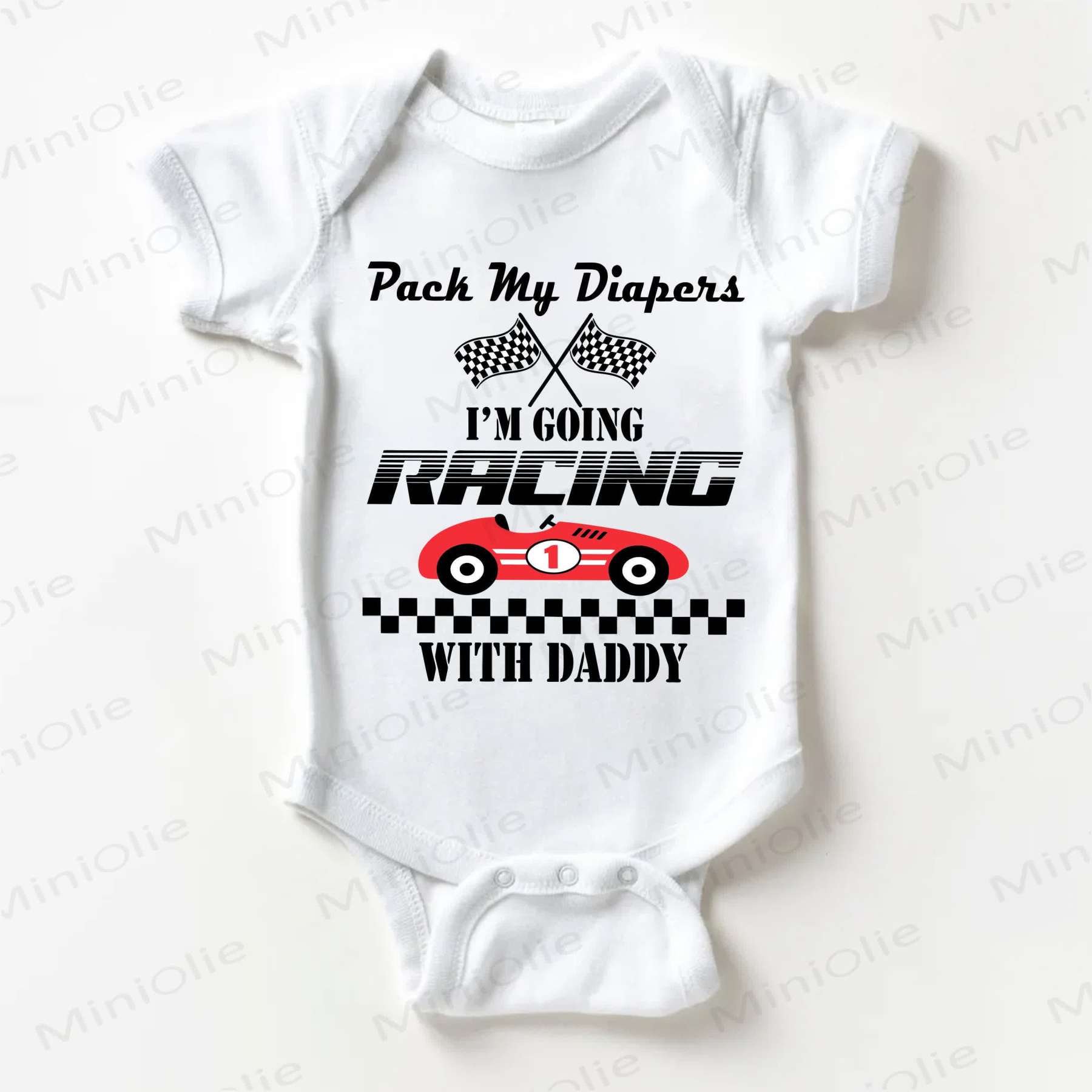 PACK MY DIAPERS I'M GOING RACING WITH DADDY Baby White Bodysuit - White - 18-24M - image 1