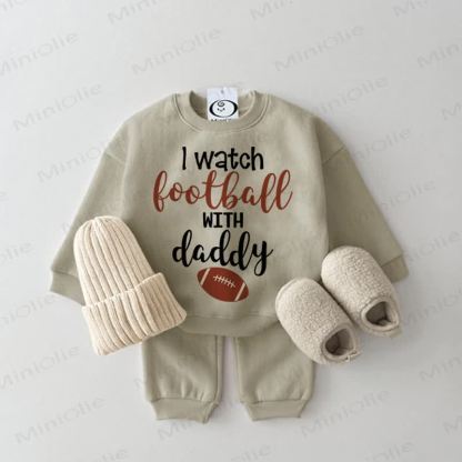 I WATCH FOOTBALL WITH DADDY Baby Sweatshirt 2-piece Grey Green Set - Grey Green - 2-3T - image 1