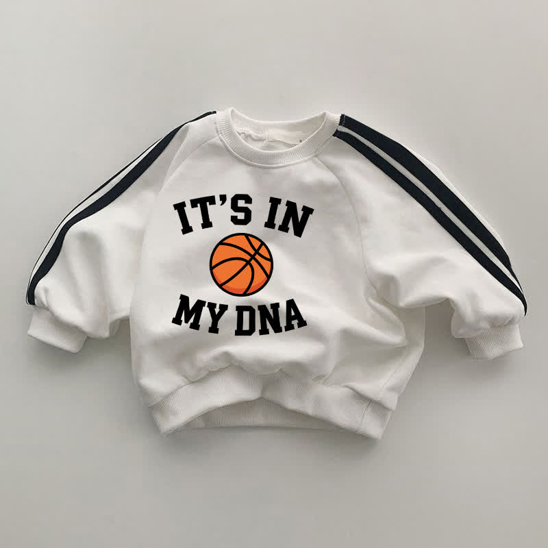 IT'S IN MY DNA Baby Basketball Black Striped Sleeve White Sweatshirt - White - 2-3T - image 1