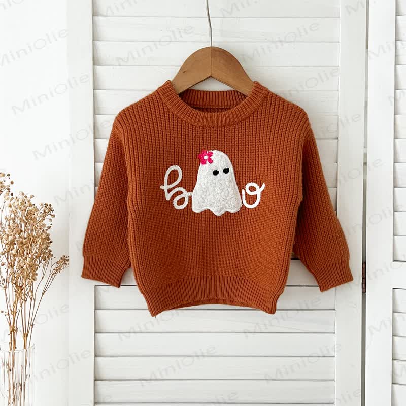 Baby Ghost Applique Knit Sweater - Brown - 2-3T - image 6