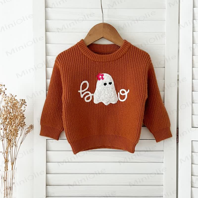 Baby Ghost Applique Knit Sweater - Brown - 2-3T - image 6