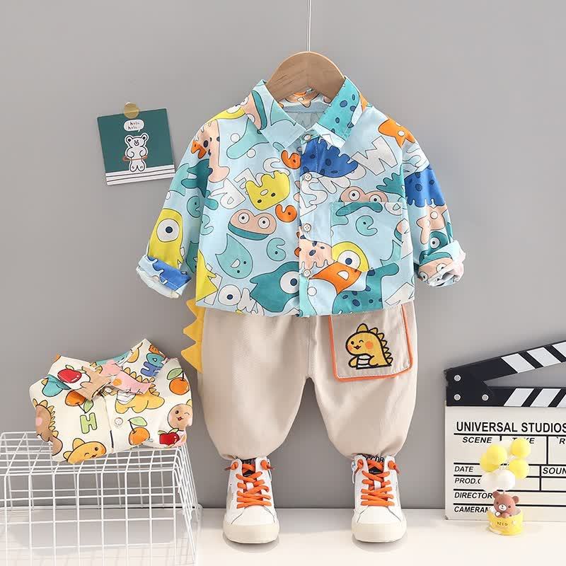 HAPPY Toddler Dino Print Shirt and Pants 2-piece Set - Blue - 4-5T - image 3