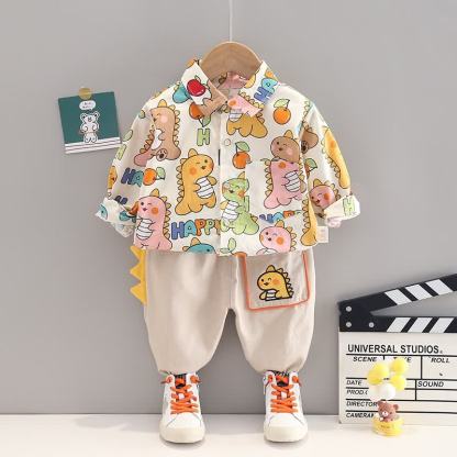 HAPPY Toddler Dino Print Shirt and Pants 2-piece Set - White - 4-5T - image 2