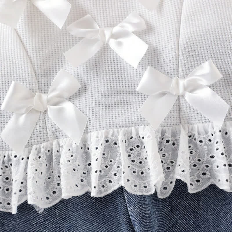Baby Girl White Bow Lace Knit Top and Denim Pants 2-piece Set - image 5