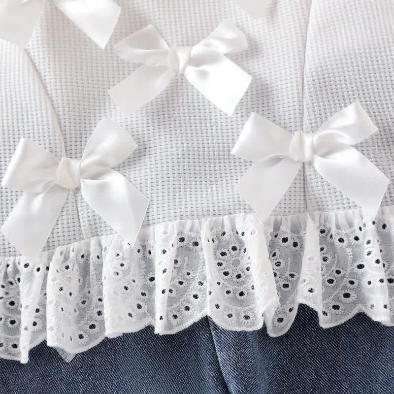 Baby Girl White Bow Lace Knit Top and Denim Pants 2-piece Set - image 5