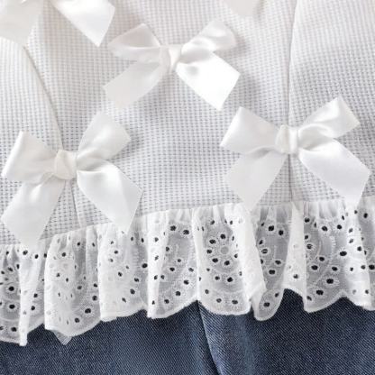 Baby Girl White Bow Lace Knit Top and Denim Pants 2-piece Set - image 5