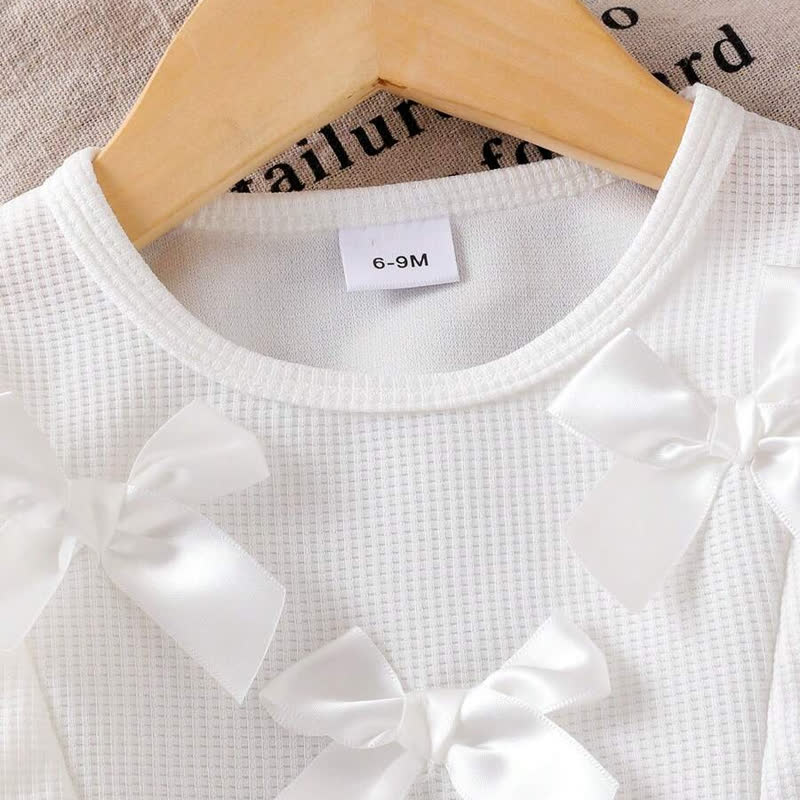 Baby Girl White Bow Lace Knit Top and Denim Pants 2-piece Set - image 3