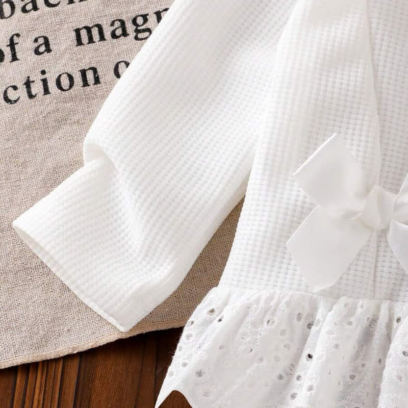 Baby Girl White Bow Lace Knit Top and Denim Pants 2-piece Set - image 4