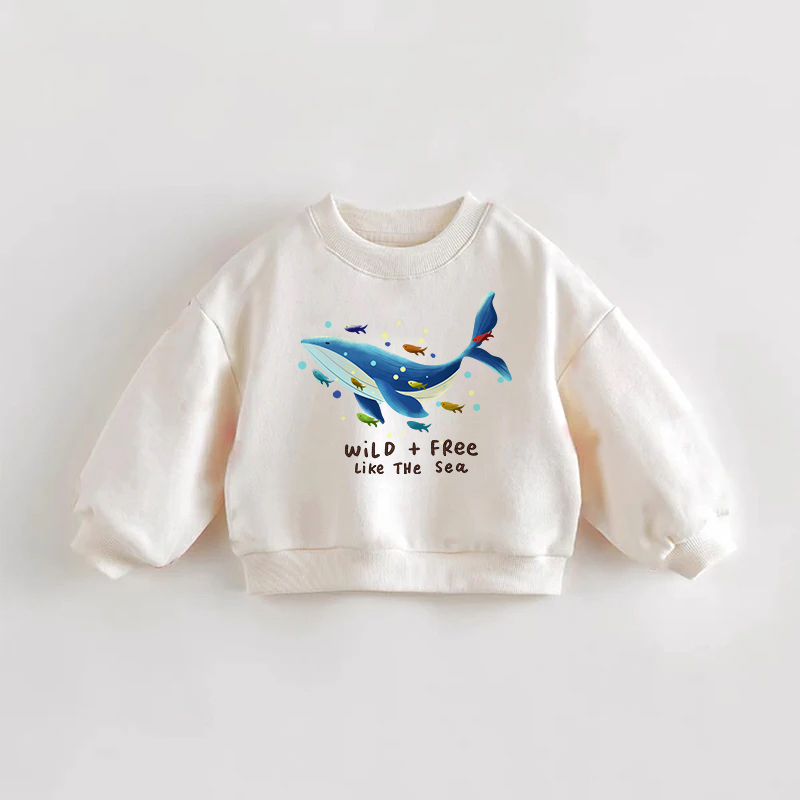 WILD + FREE LIKE THE SEA Baby Toddler Whale Print Cream Sweatshirt - Cream - 3-5T - image 1
