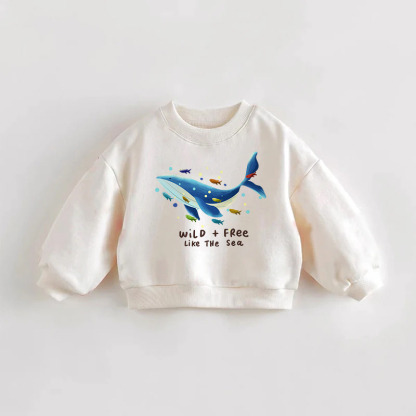 WILD + FREE LIKE THE SEA Baby Toddler Whale Print Cream Sweatshirt - Cream - 3-5T - image 1