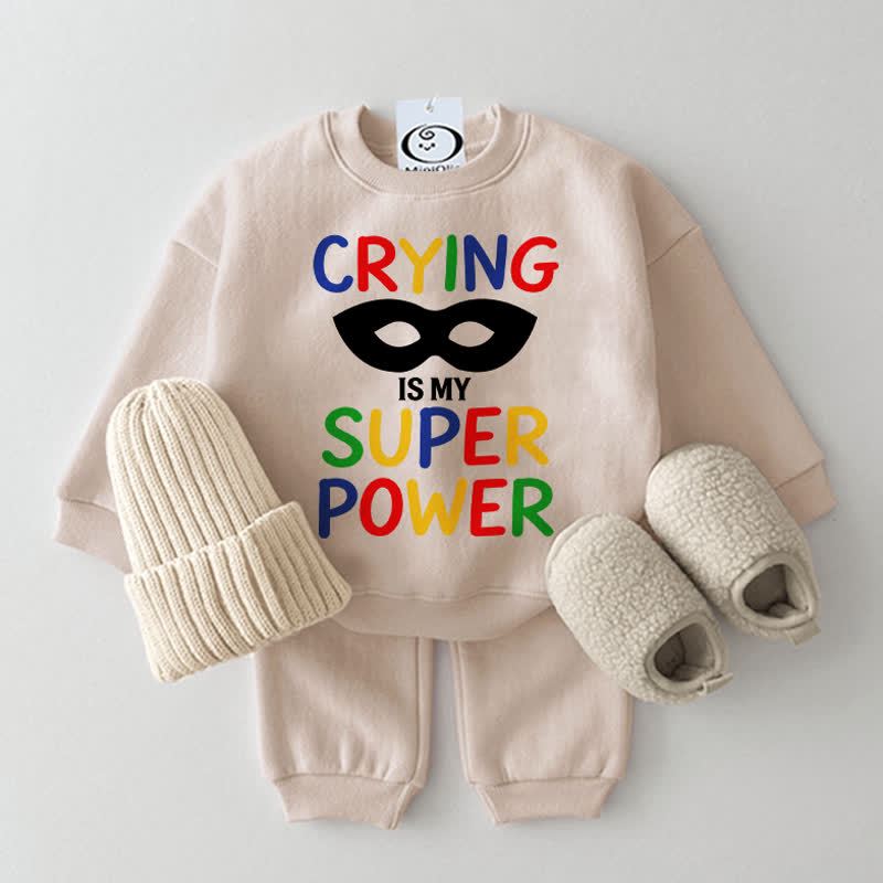CRYING IS MY SUPER POWER Baby Beige Sweatshirt 2-piece Set - Beige - 2-3T - image 1