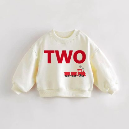 TWO Baby Toddler Train Print Cream Sweatshirt - Cream - 3-5T - image 1
