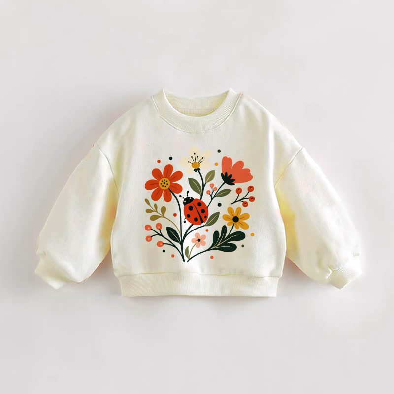 Baby Toddler Flower and Insect Print Cream Sweatshirt - Cream - 3-5T - image 1