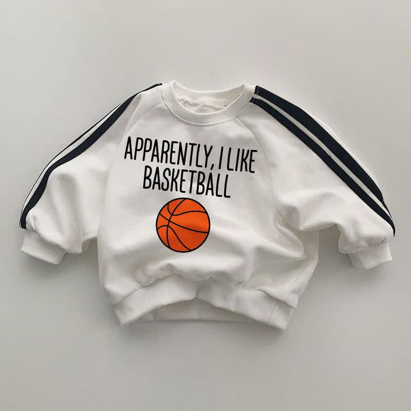 APPARENTLY, I LIKE BASKETBALL Baby Black Striped Sleeve White Sweatshirt - White - 2-3T - image 1