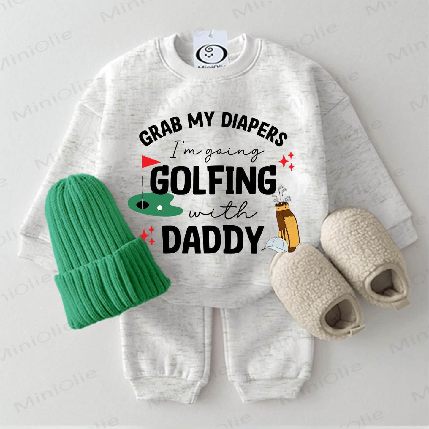 GRAB MY DIAPERS I'M GOING GOLFING WITH DADDY Baby 2-piece Light Grey Set - Light Grey - 2-3T - image 1