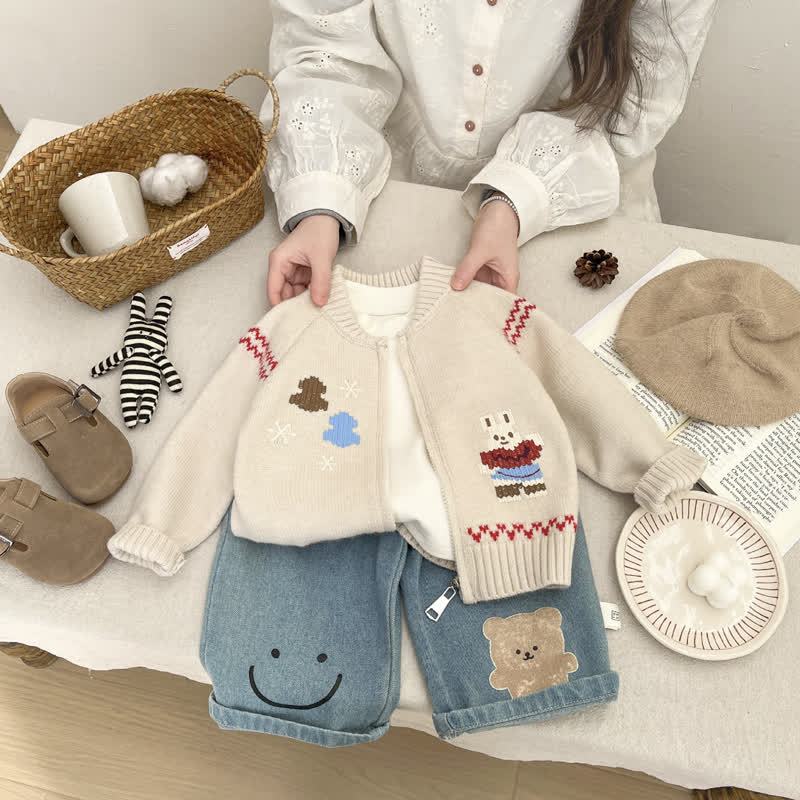 Baby Toddler Cartoon Knit Cardigan or Denim Pants - image 1