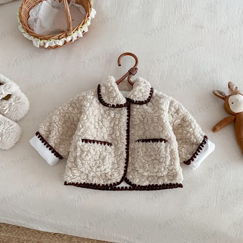 Baby Sherpa Contrast Trim Collar Jacket - Khaki - 3-4T - image 4
