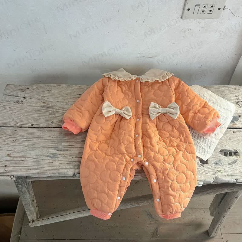 Baby Quilted Ruffle Collar Snap Front Romper - Orange - 2-3T - image 3