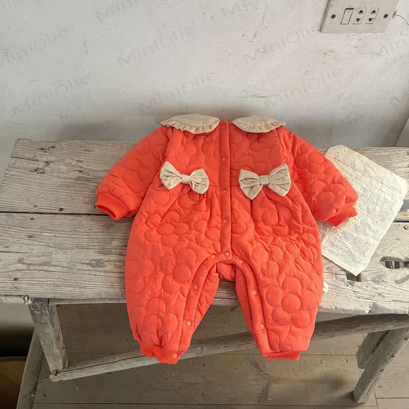 Baby Quilted Ruffle Collar Snap Front Romper - Red - 2-3T - image 4