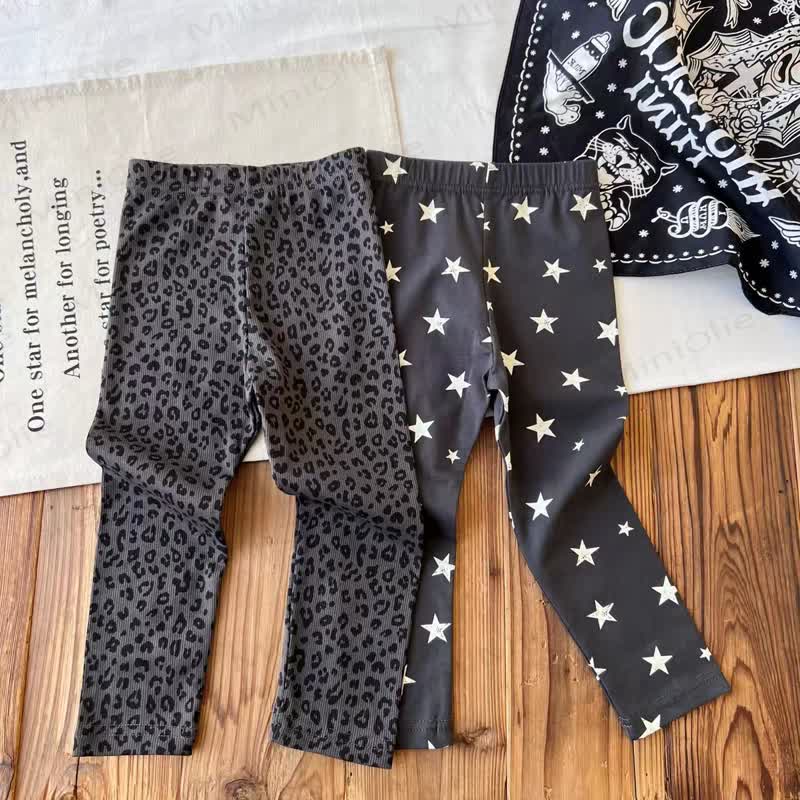 Baby Leopard & Star Print Ribbed Leggings - image 1