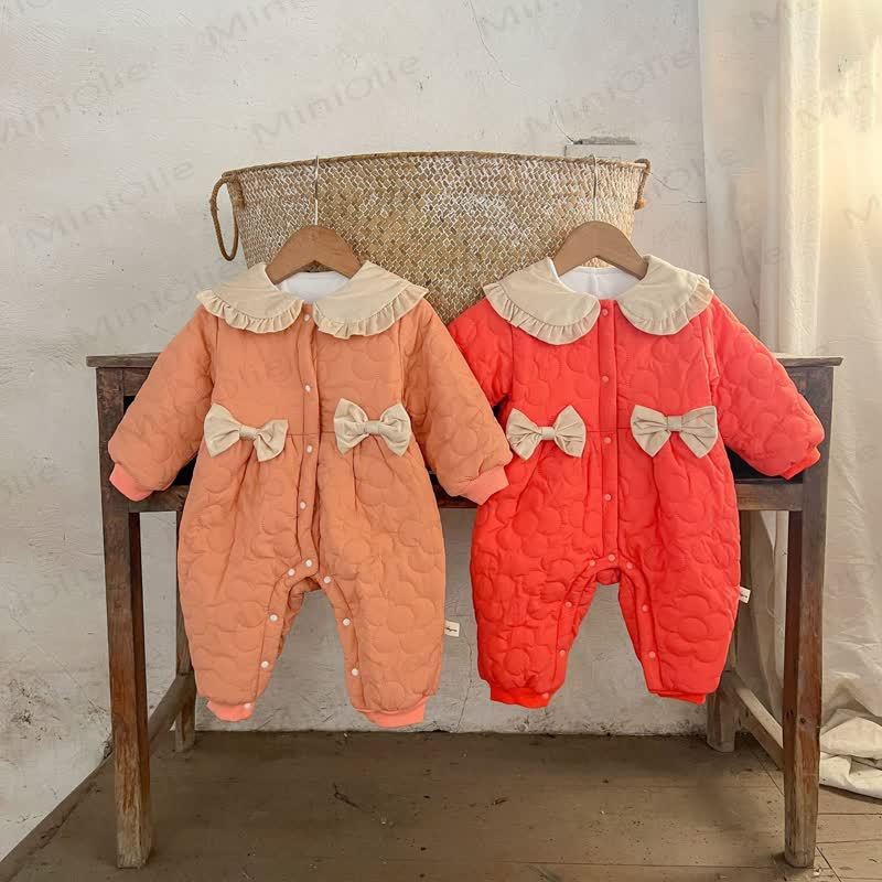 Baby Quilted Ruffle Collar Snap Front Romper - image 1