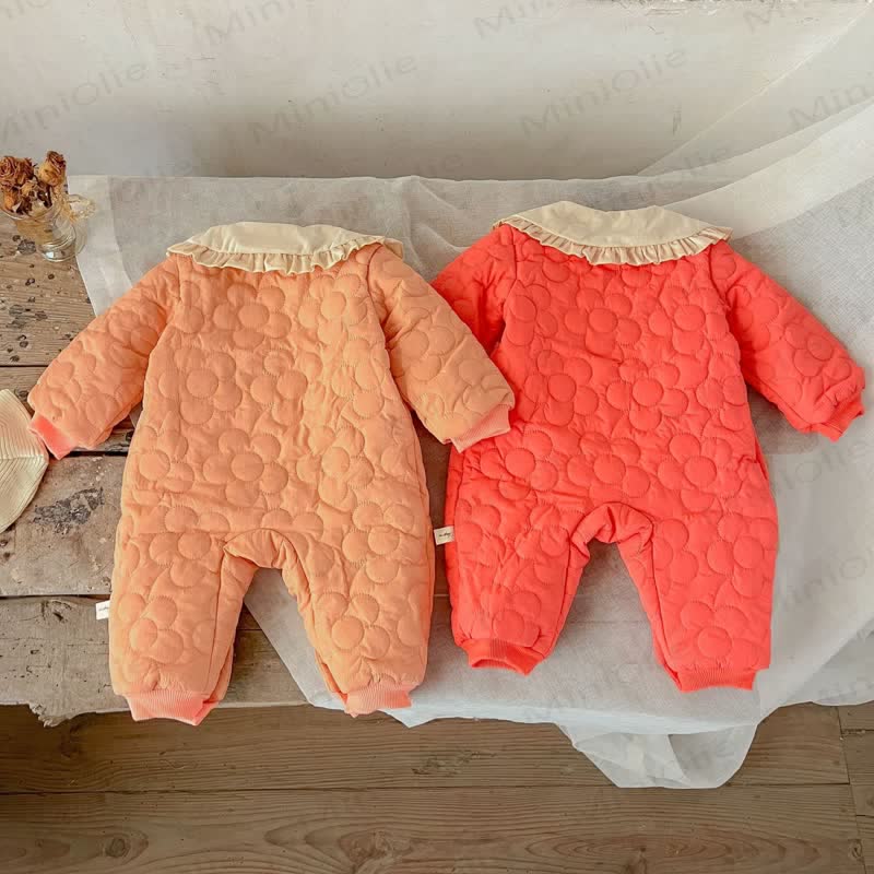 Baby Quilted Ruffle Collar Snap Front Romper - image 2