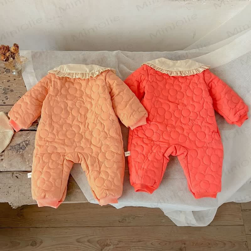 Baby Quilted Ruffle Collar Snap Front Romper - image 2