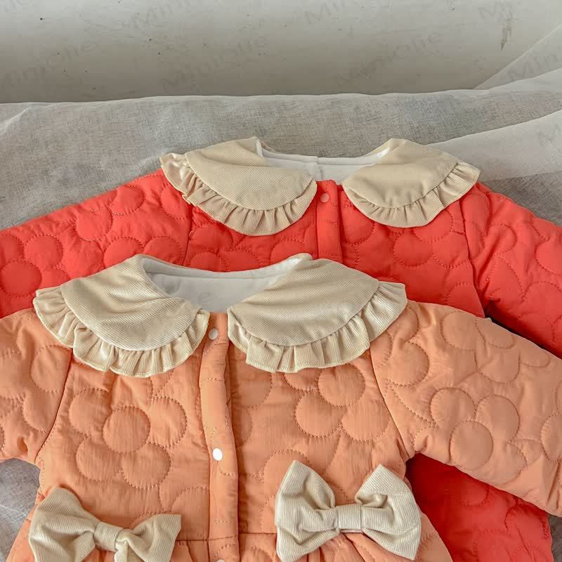 Baby Quilted Ruffle Collar Snap Front Romper - image 5