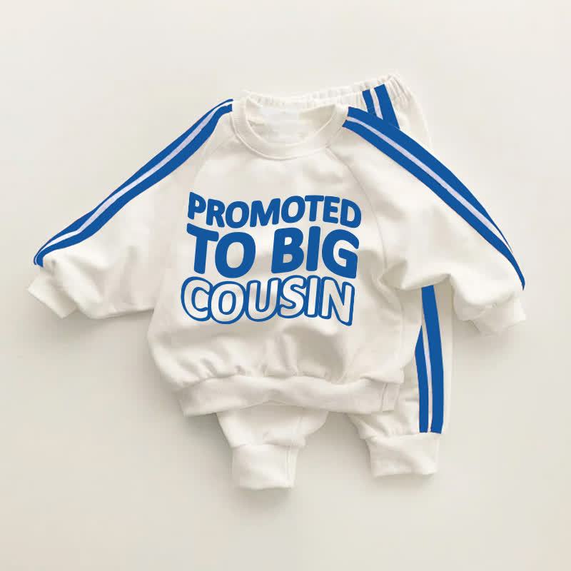 PROMOTED TO BIG COUSIN Baby Toddler Blue Striped 2-piece Set - White&Blue - 3-5T - image 1