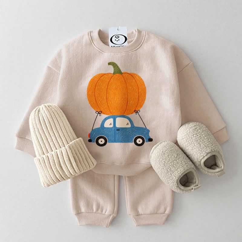 Baby Carrying Pumpkins Beige Sweatshirt 2-piece Set - Beige - 2-3T - image 1